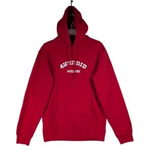 4Hunnid Worldwide Red Hoodie Graphic Pullover Sweatshirt Men’s Size Small S USED